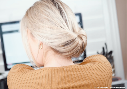 Classic French Roll hairstyle created with PONY-O ponytail holders