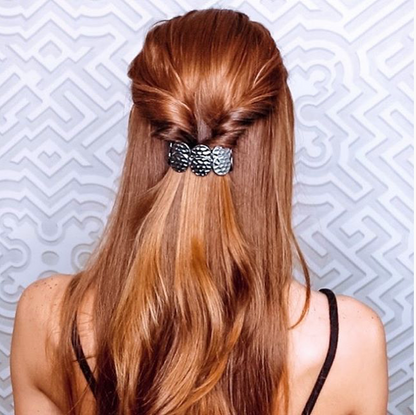 Gun Metal Coin half up hairstyle flip through